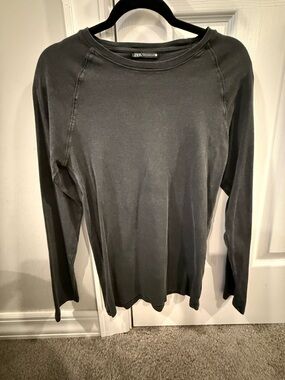 ZARA Long-Sleeve Crewneck Top in Charcoal Gray